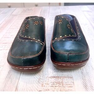Spring Step LArtiste Womens Teal Leather Floral Mules Clogs Chino-N 42